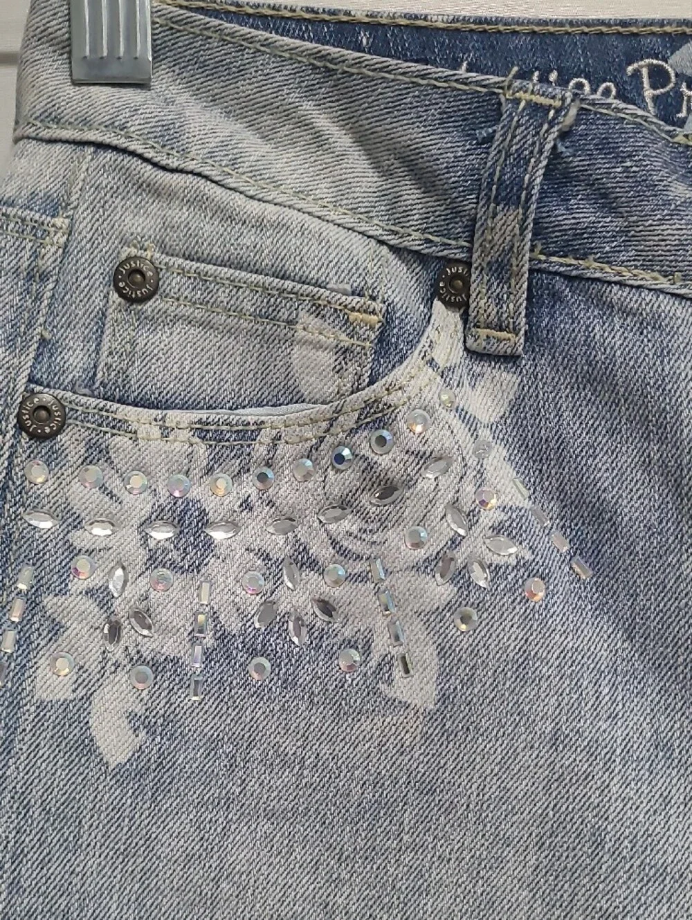 Justice Light Blue White Floral Skinny Jeans with Stud Accents Simply Low 10R